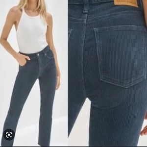 Aritzia Denim Forum Corduroy Arlo High Rise Straight Pants, Size 26, 28L, Navy